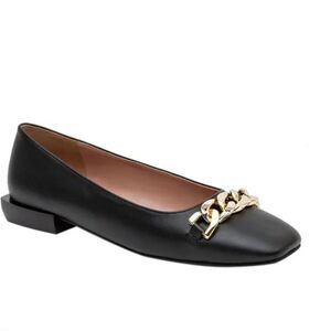 NEW Linea Paolo Christa Slingback Flat In Black round toe loafer gold chain 7.5